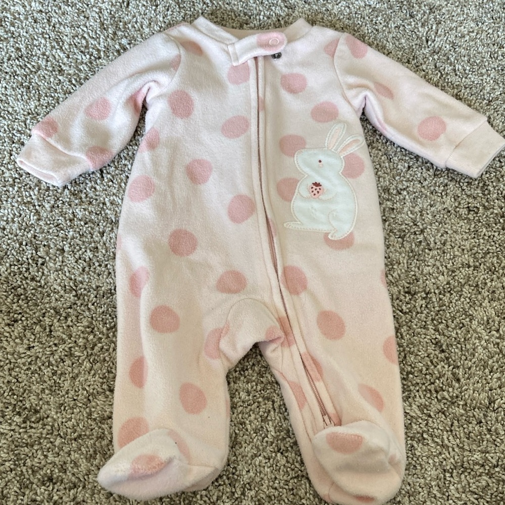 Carter’s Newborn Footed Pajama Fuzzy Pink Bunnies and Strawberries
